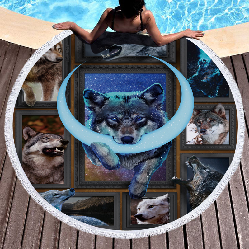 Wolf 3D Digital Printed Round Beach Towel 5