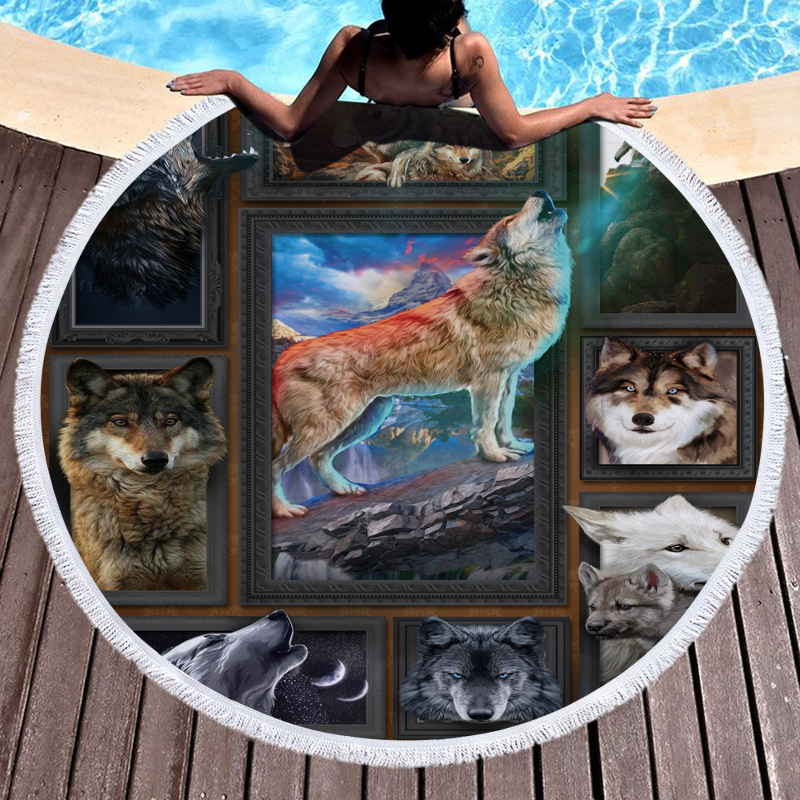 Wolf 3D Digital Printed Round Beach Towel 8