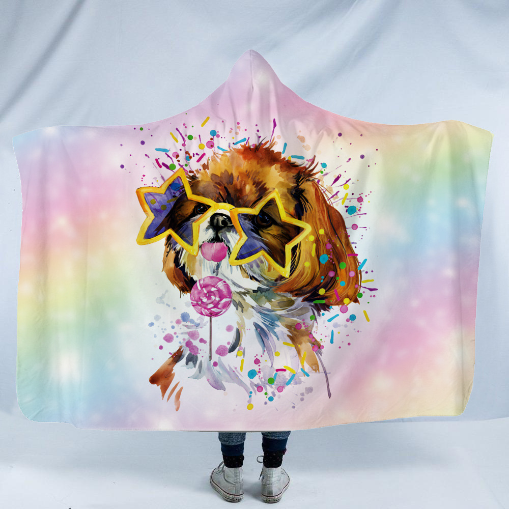 Watercolor Animal Head Hooded Blanket 1