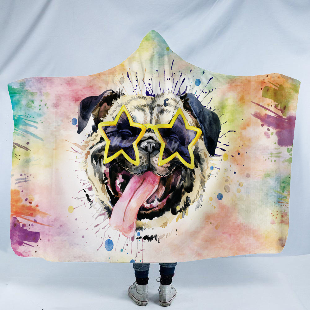 Watercolor Animal Head Hooded Blanket 2