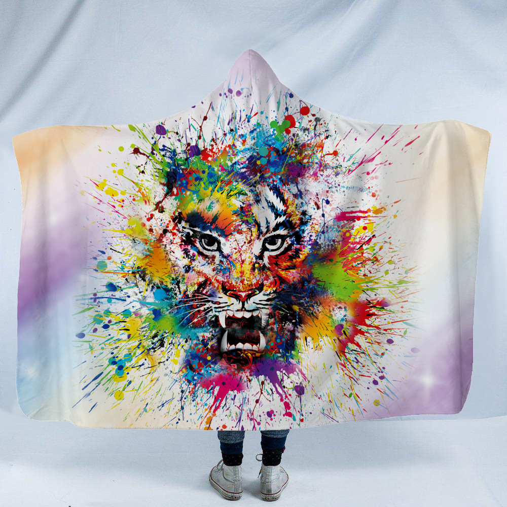 Watercolor Animal Head Hooded Blanket