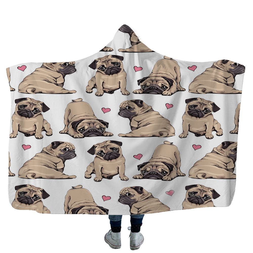 dog pug hooded blanket 1
