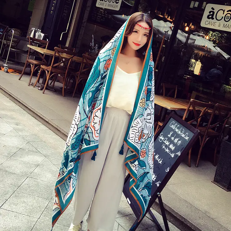 90 180 Artificial Cotton Hemp Silk Scarf 2