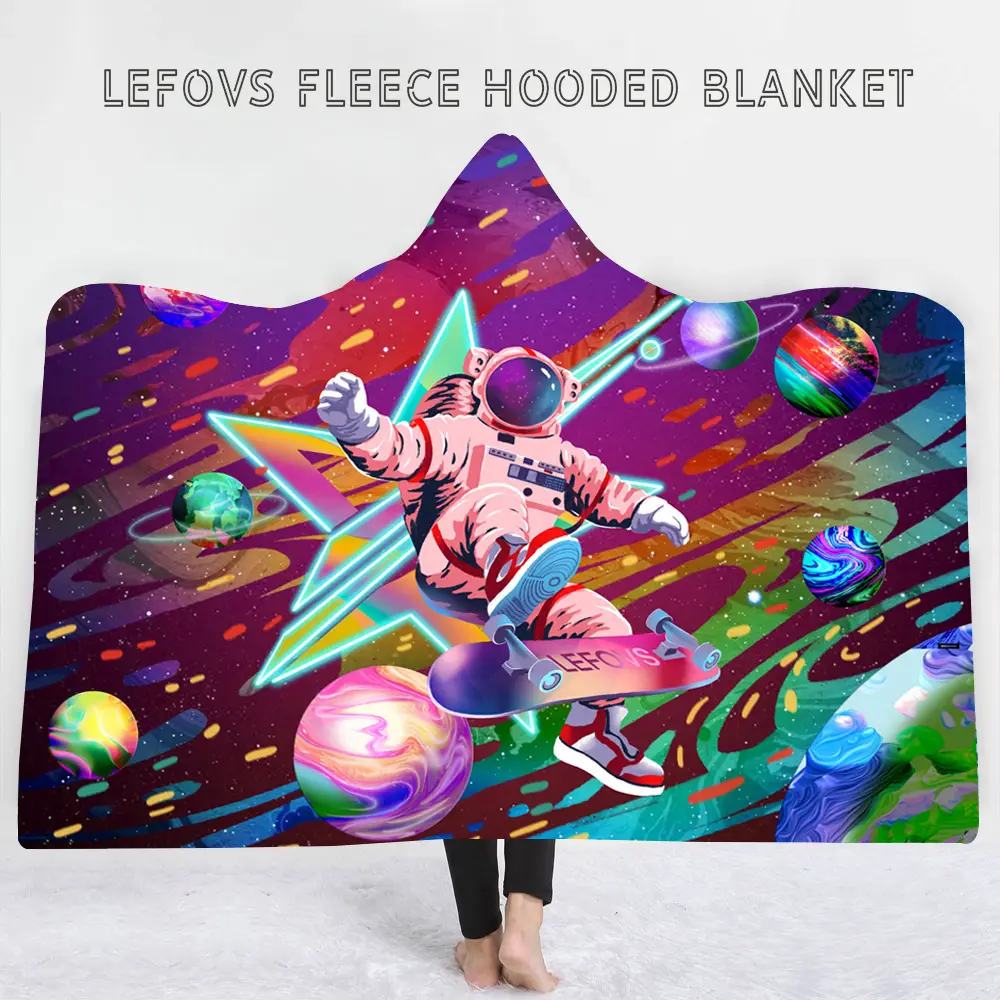 Astronaut Skater In Space Polyester Fleece Hooded Blankets For Adults