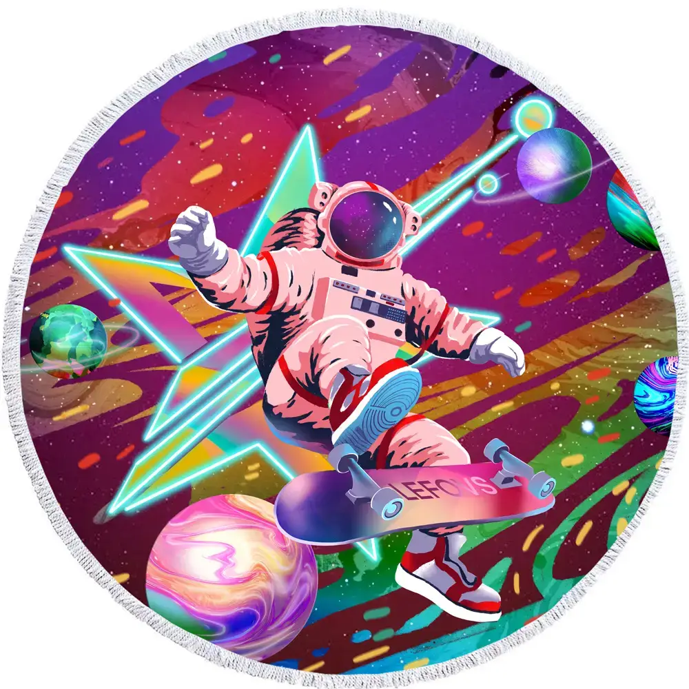Astronaut Skater In Space Round Beach Towel