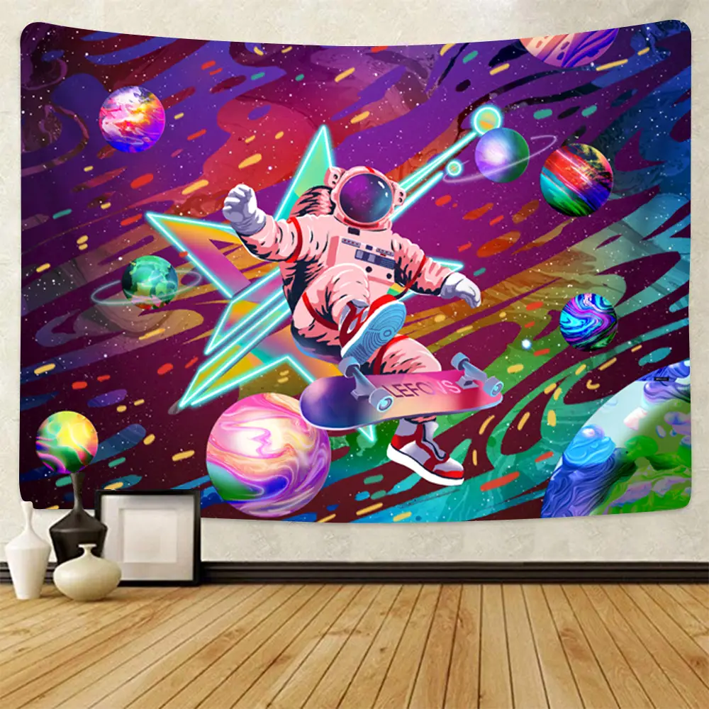 Astronaut Skater in Space Polyester Wall Hanging Room Decor Tapestry 1
