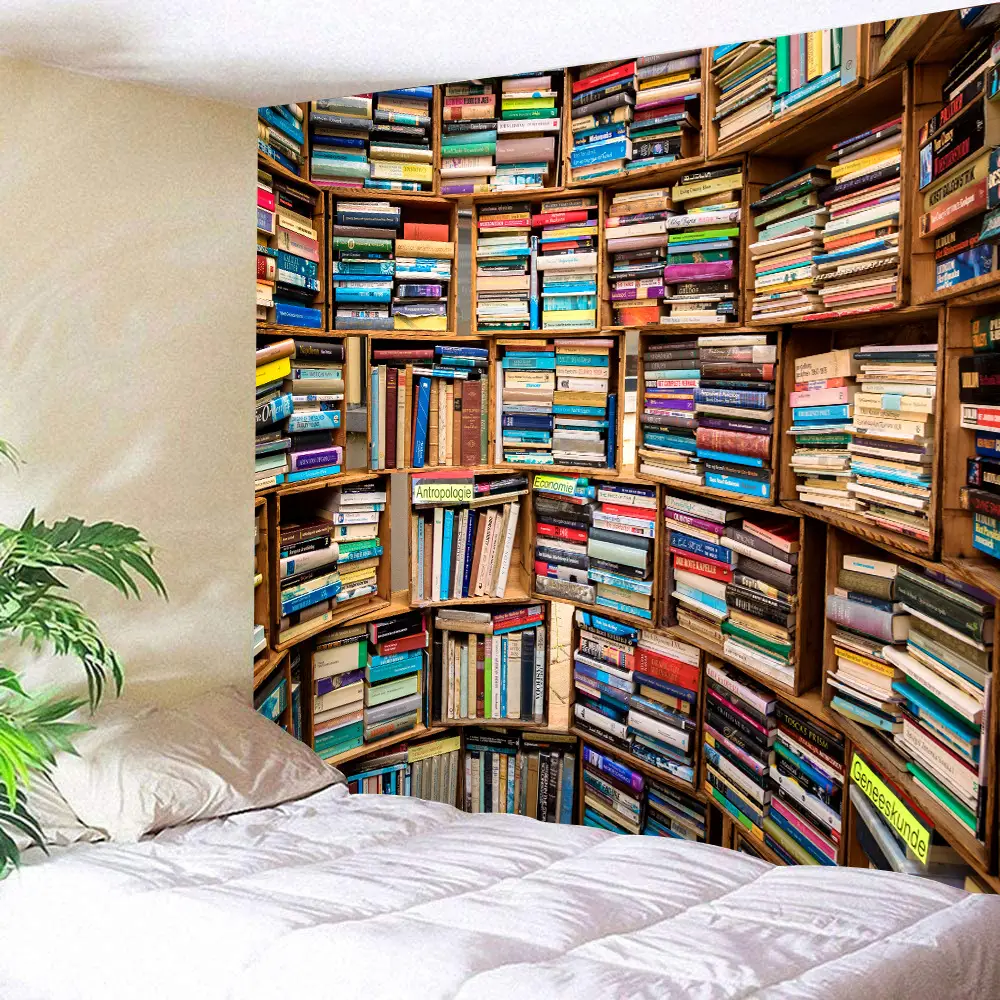 Bookshelf Pattern Printed Wall Tapestry 1
