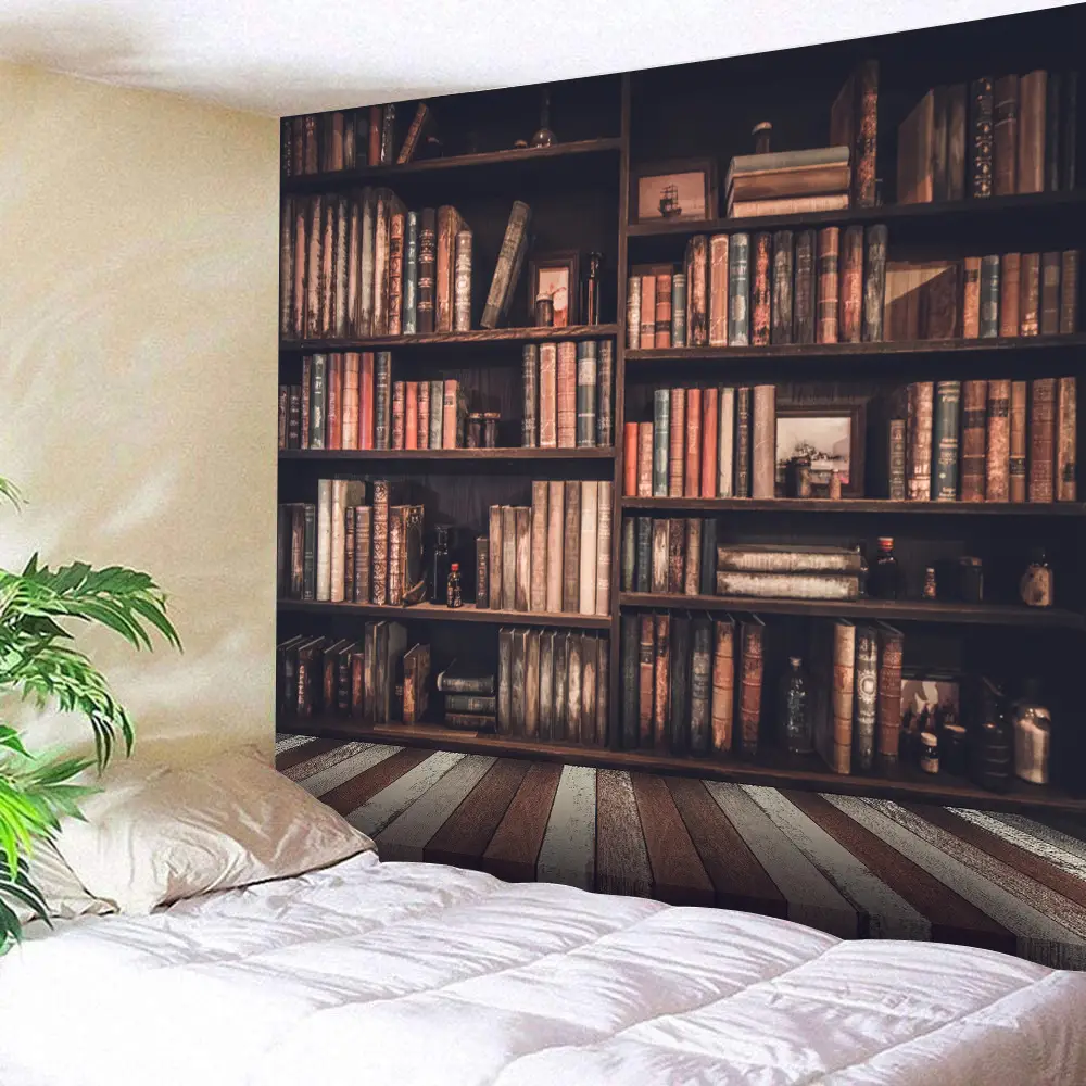 Bookshelf Pattern Printed Wall Tapestry 4