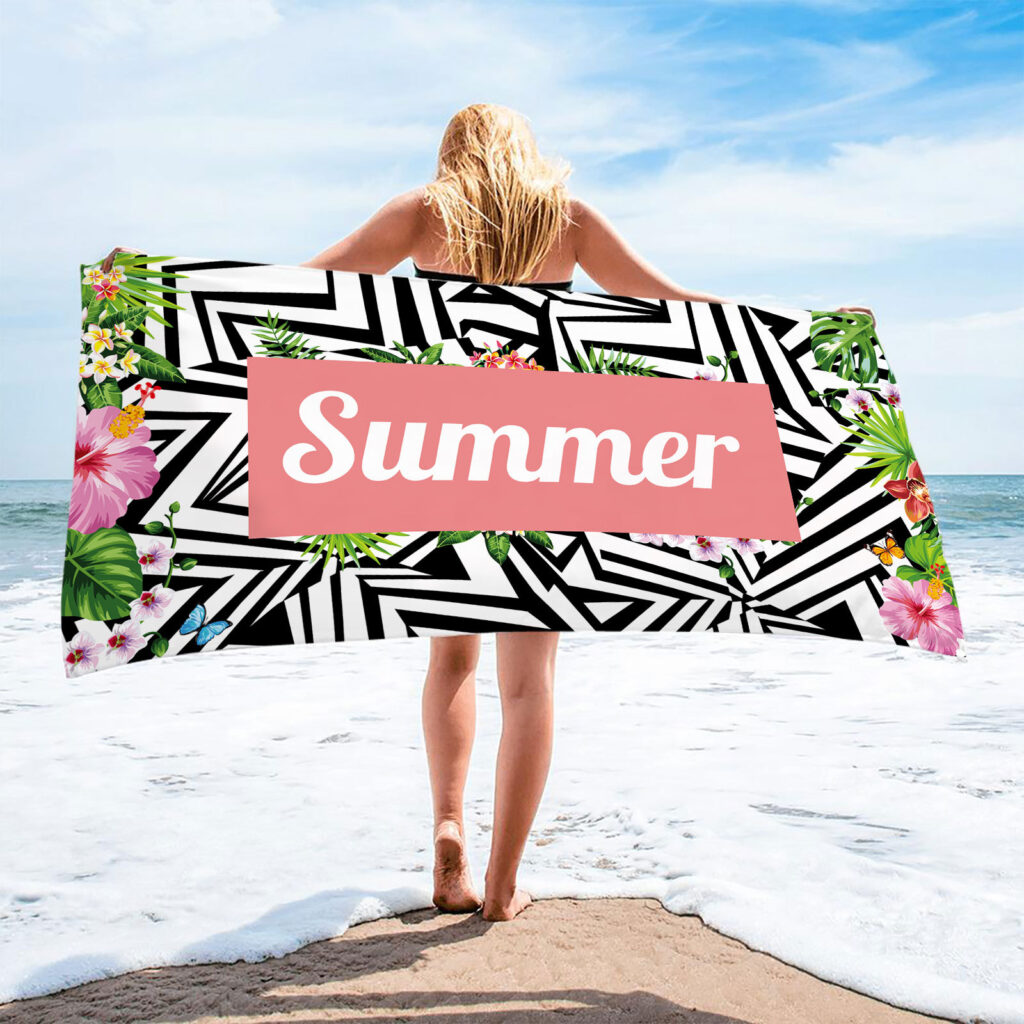 Custom Name Beach Towel - Summer Leaves 2 Custom Summer Name Beach Towel 1