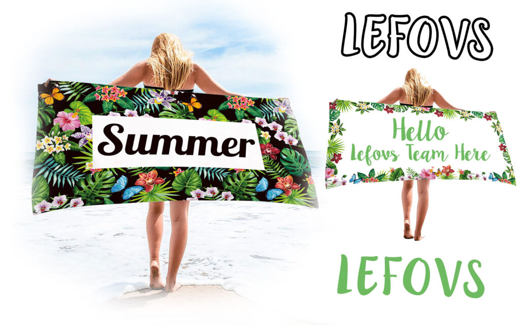 Custom Name Beach Towel - Summer Leaves 1 Custom Summer Name Beach Towel