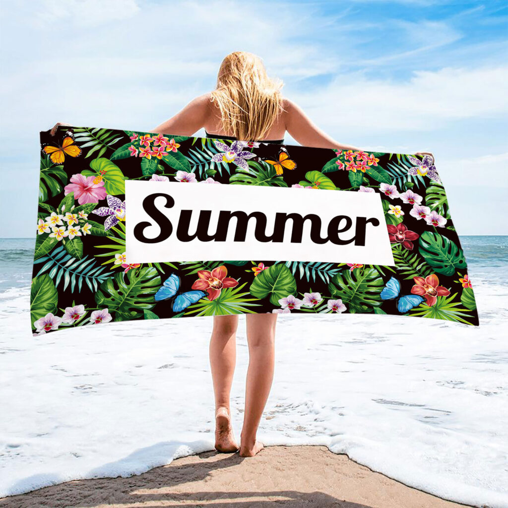 Custom Name Beach Towel - Summer Leaves 3 Custom Summer Name Beach Towel 2