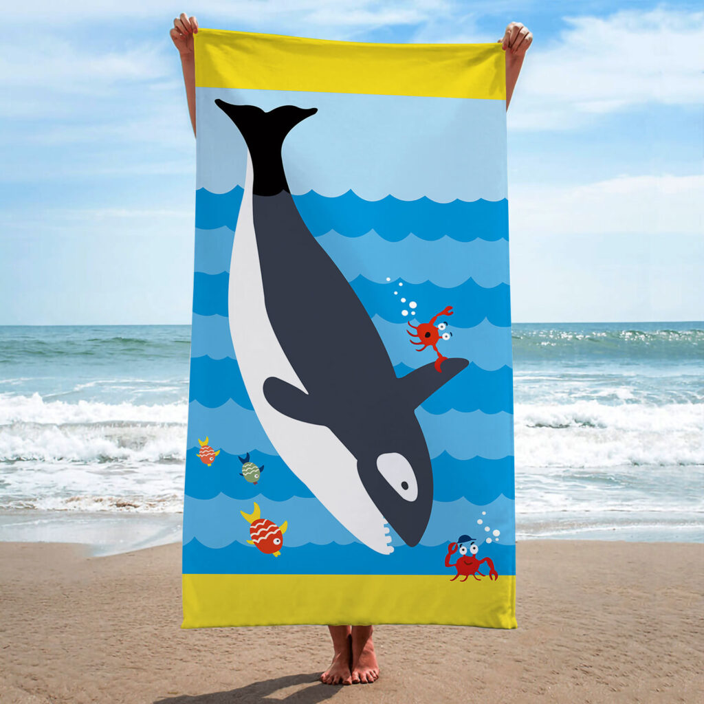 Dinosaur Whale Seahorse Striped Animal Beach Towel 2