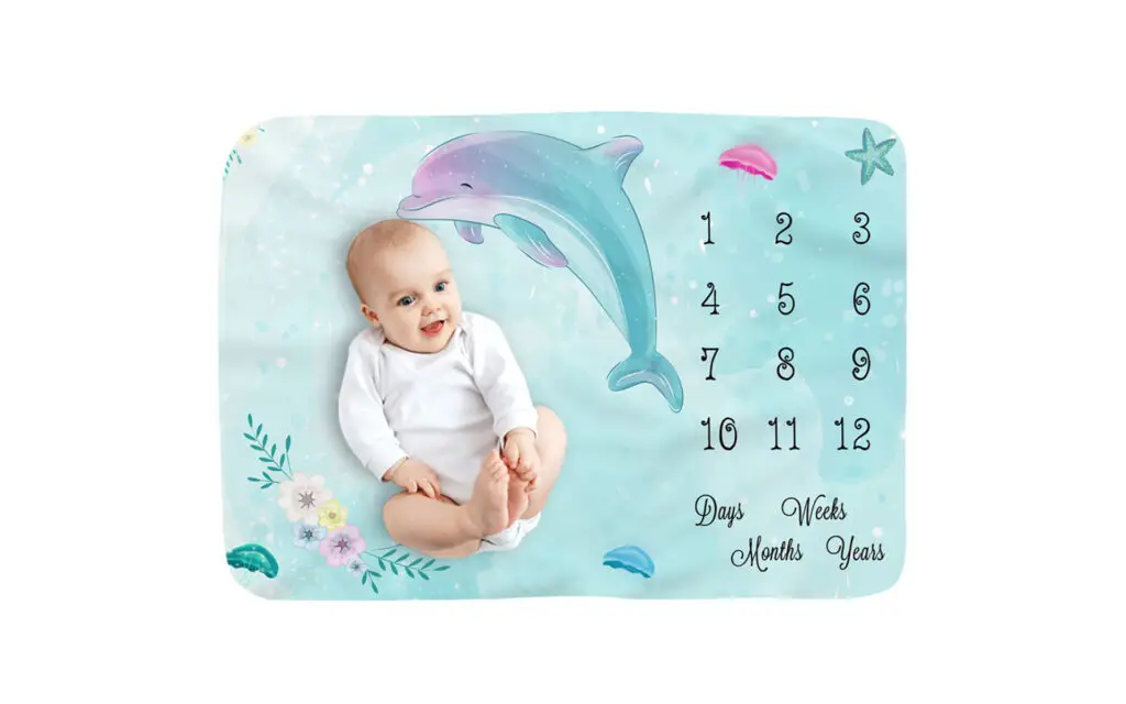Dolphin Mermaid Baby Milestone Blanket 1 Dolphin Mermaid Baby Milestone Blanket