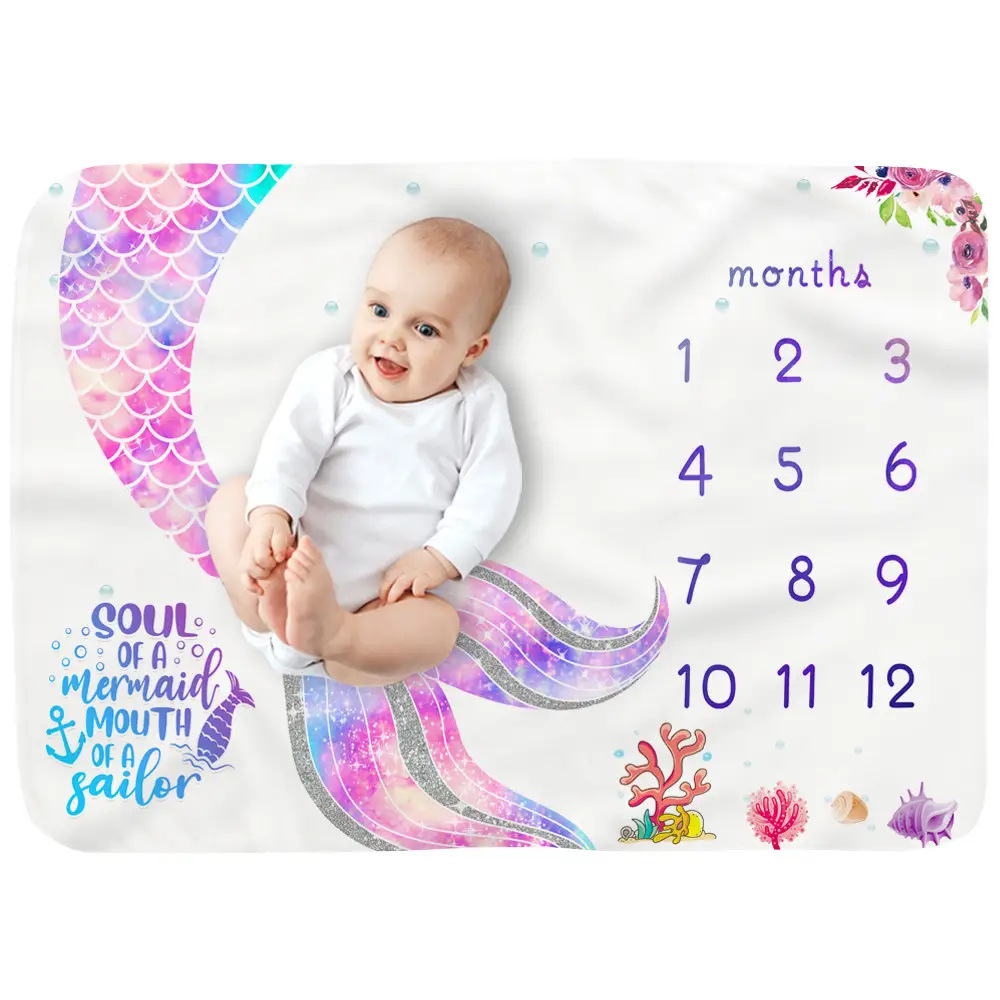 Dolphin Mermaid Baby Milestone Blanket 3