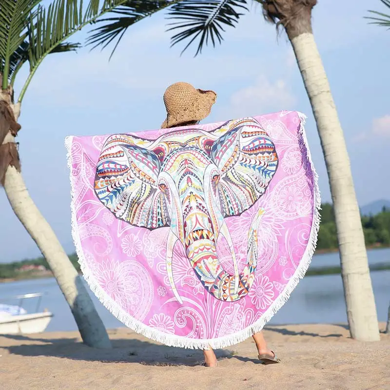 Model Display - Lefovs Round Beach Towels 10 Elephant Round Beach Towel 10