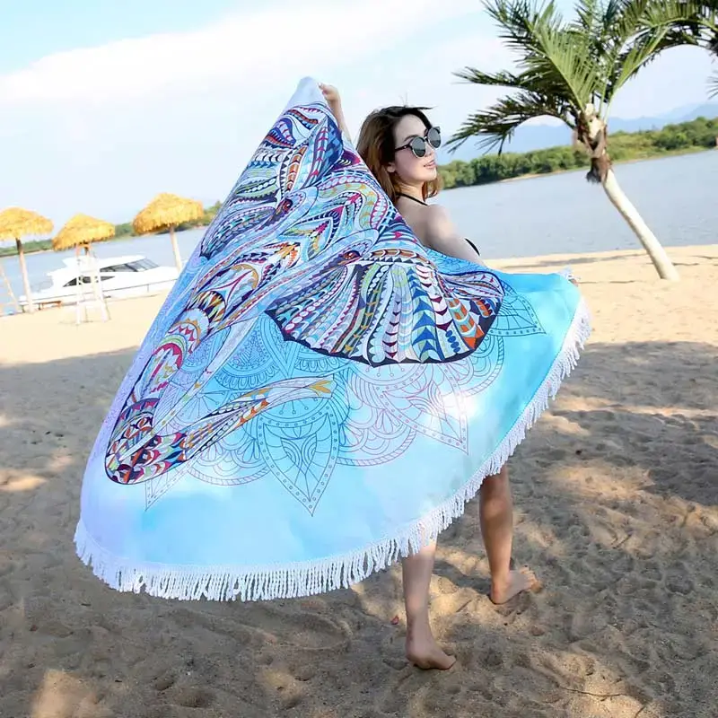 Model Display - Lefovs Round Beach Towels 14 Elephant Round Beach Towel 2