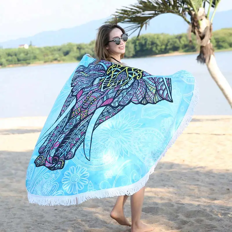Model Display - Lefovs Round Beach Towels 11 Elephant Round Beach Towel 3