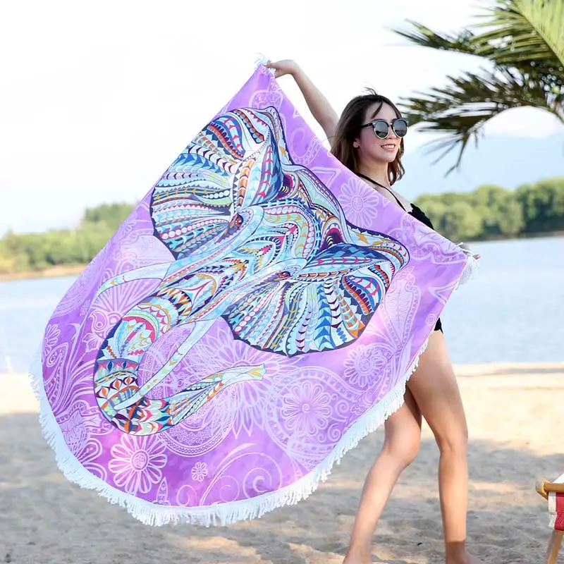 Model Display - Lefovs Round Beach Towels 19 Elephant Round Beach Towel 4