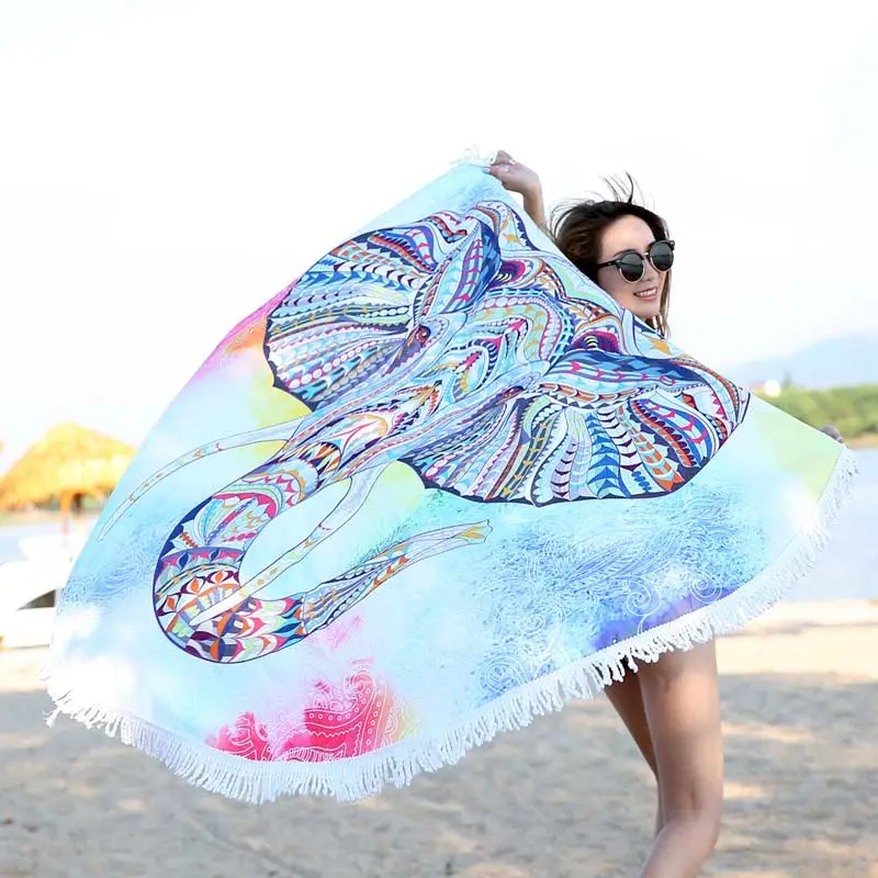 Model Display - Lefovs Round Beach Towels 18 Elephant Round Beach Towel 5