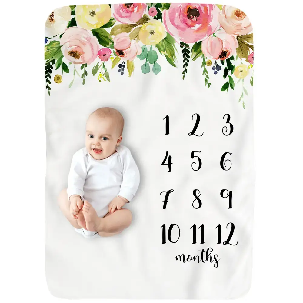 Garden Flower Leaves Baby Milestone Blanket 1