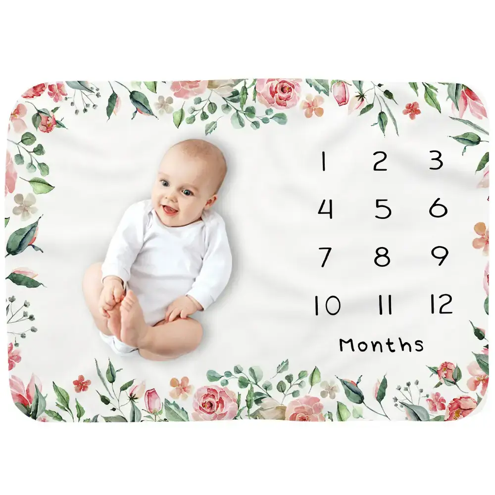 Garden Flower Leaves Baby Milestone Blanket 4