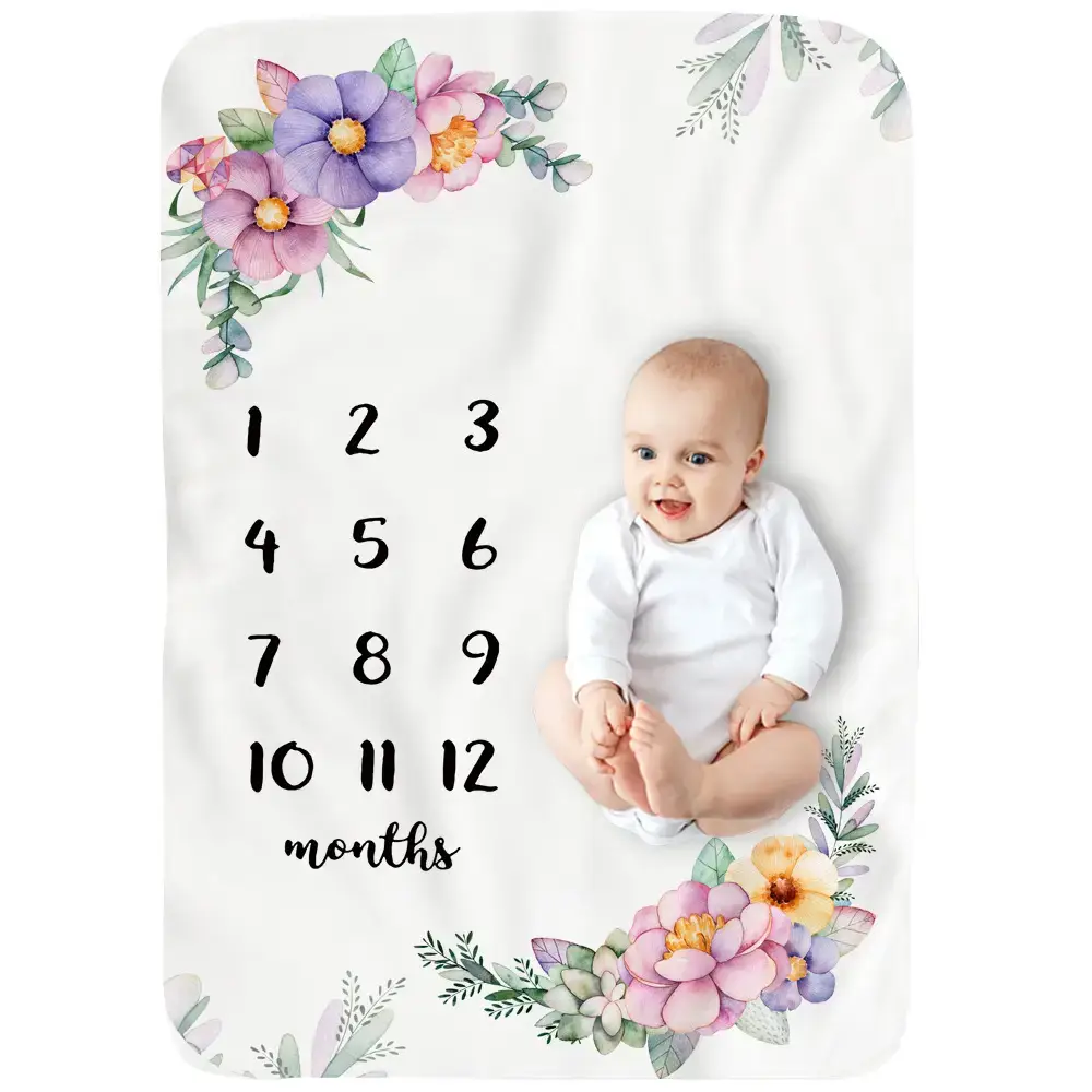 Garden Flower Leaves Baby Milestone Blanket 5