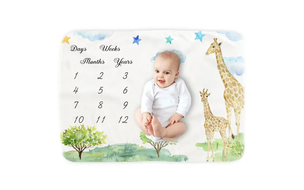 Giraffe Alpaca Milestone Baby Blanket 1 Giraffe Alpaca Milestone Baby Blanket