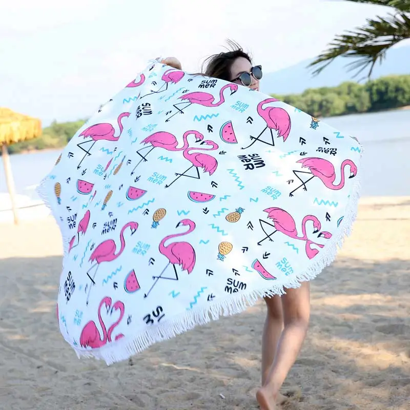 Model Display - Lefovs Round Beach Towels 29 Lefovs Flamingo Round Beach Towel 1