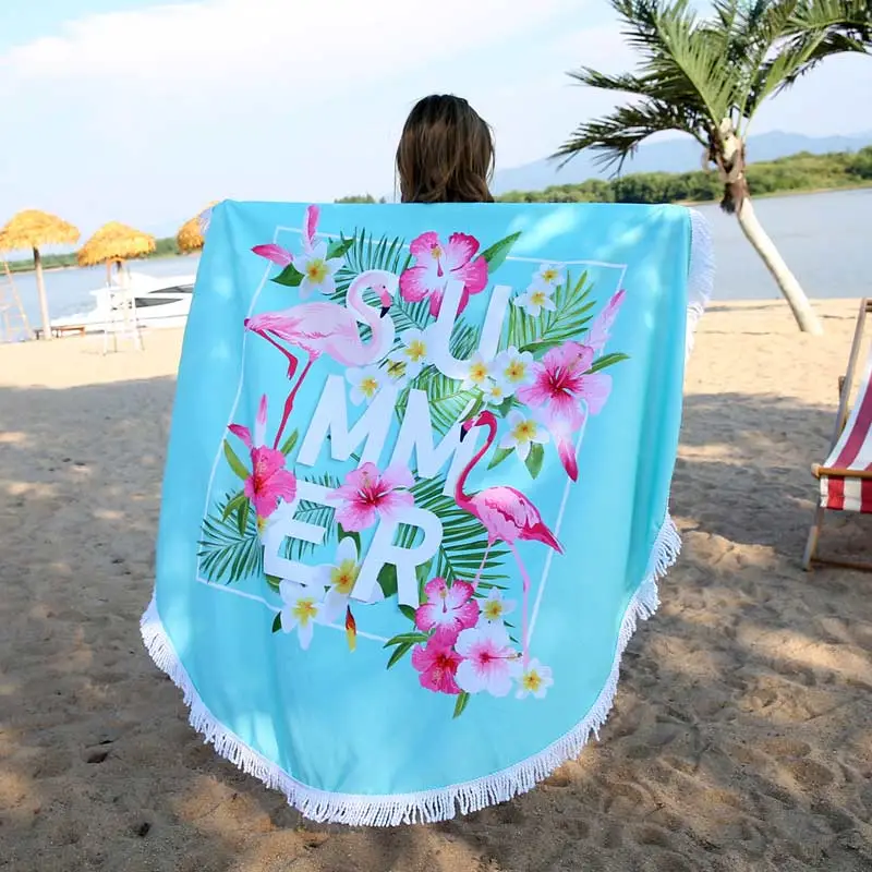 Model Display - Lefovs Round Beach Towels 25 Lefovs Flamingo Round Beach Towel 11