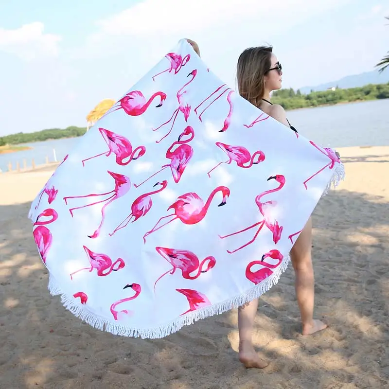 Model Display - Lefovs Round Beach Towels 24 Lefovs Flamingo Round Beach Towel 2