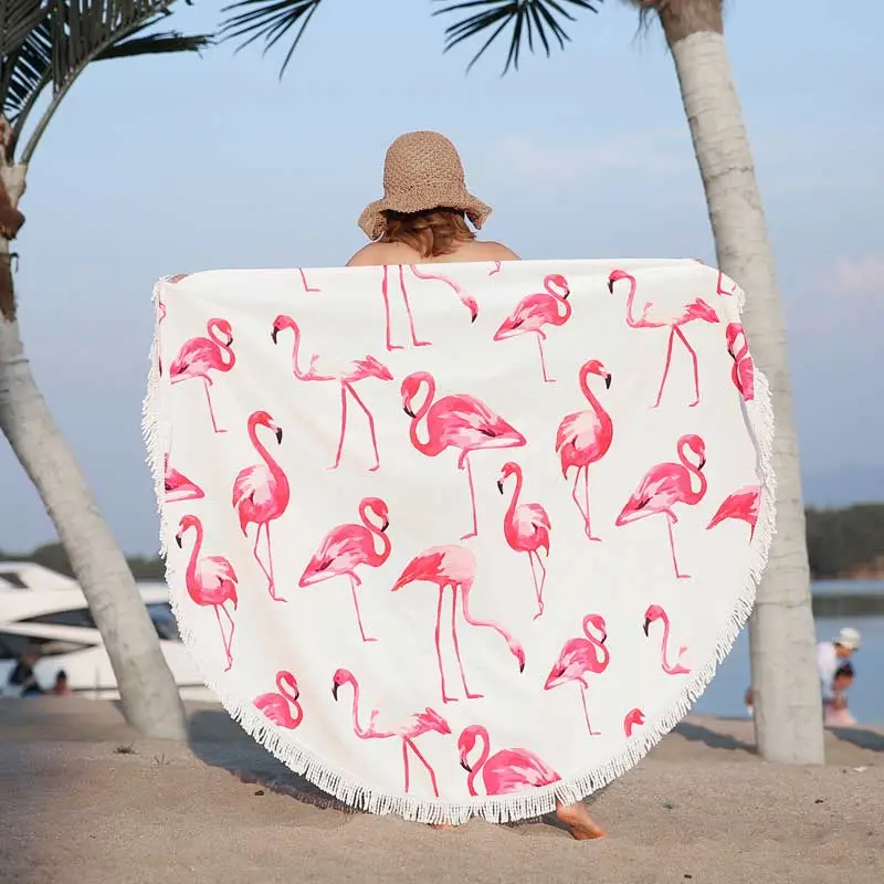 Model Display - Lefovs Round Beach Towels 30 Lefovs Flamingo Round Beach Towel 3