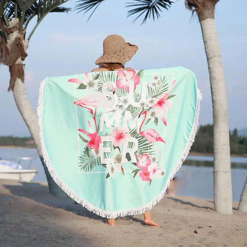 Model Display - Lefovs Round Beach Towels 31 Lefovs Flamingo Round Beach Towel 4