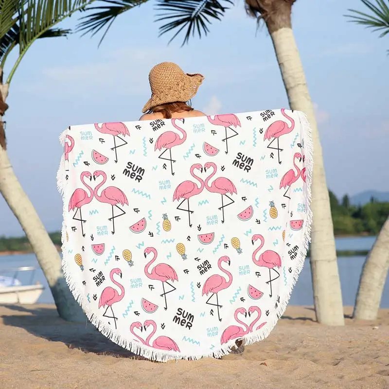 Model Display - Lefovs Round Beach Towels 22 Lefovs Flamingo Round Beach Towel 5