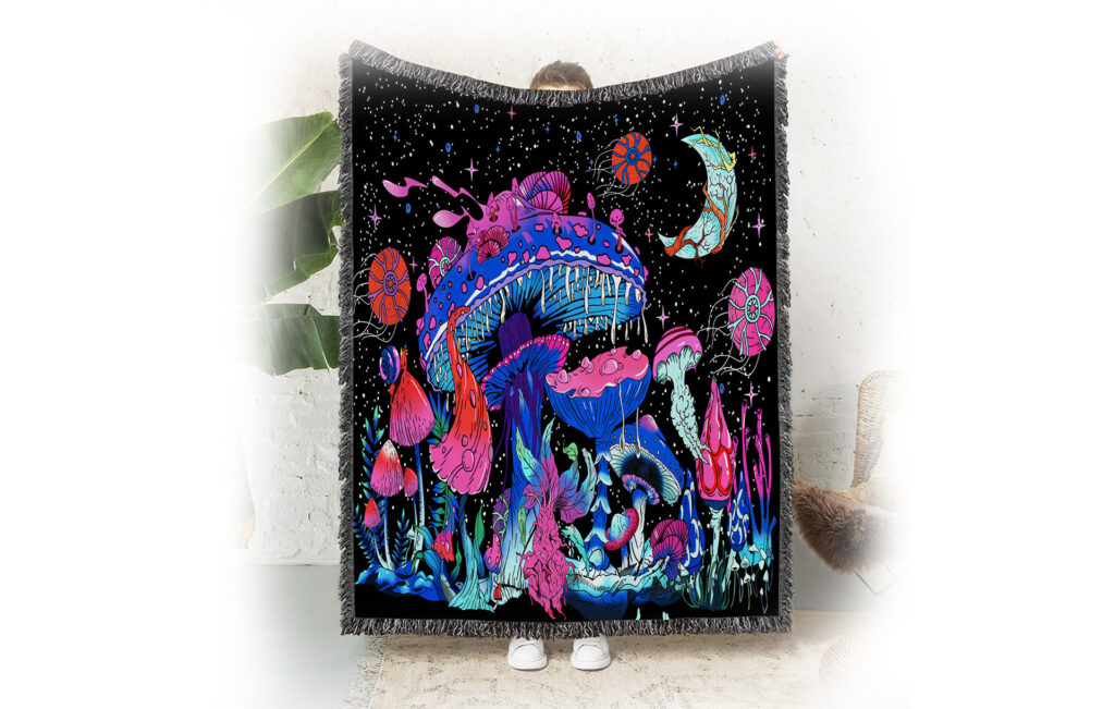Magic Mushroom Flannel Blanket Throw