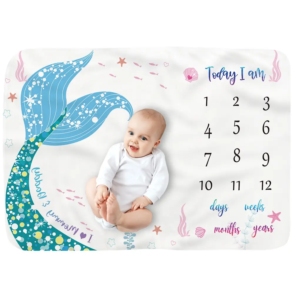 Mermaid Milestone Blanket For Baby Girl 2