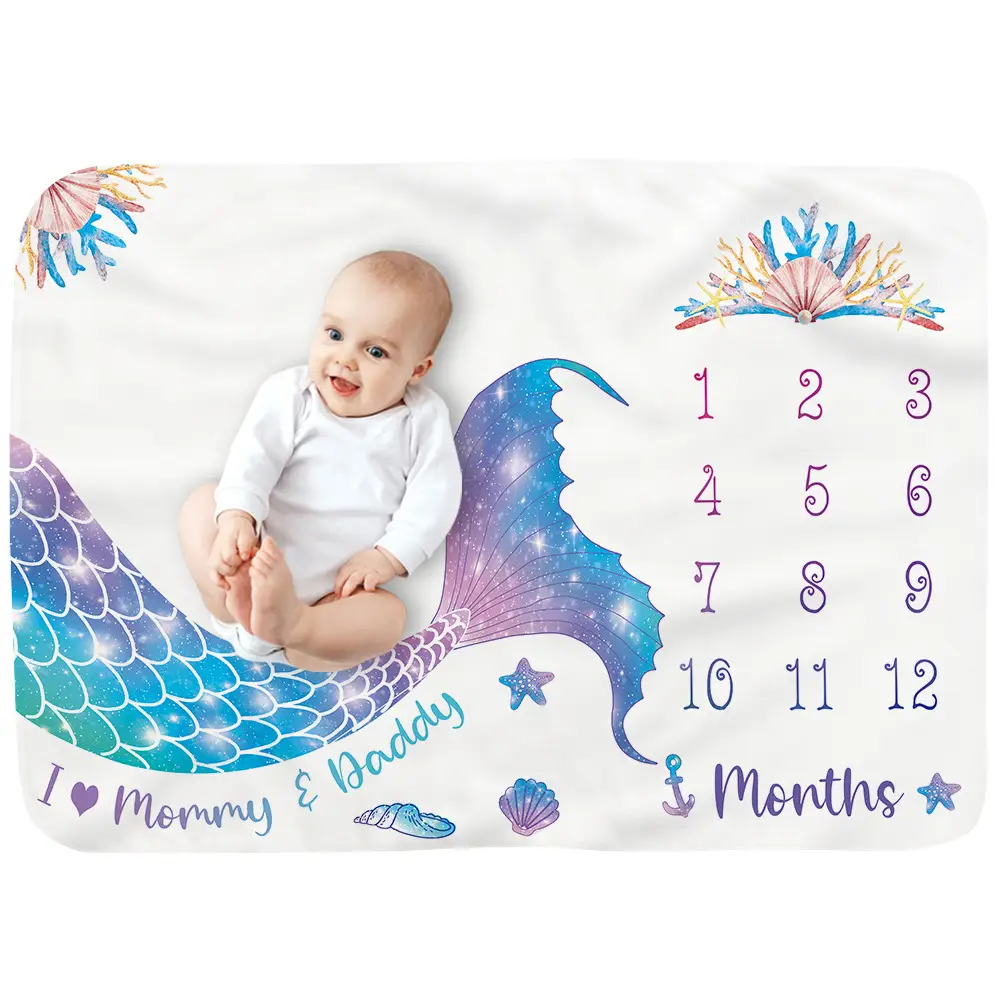 Mermaid Milestone Blanket For Baby Girl 5