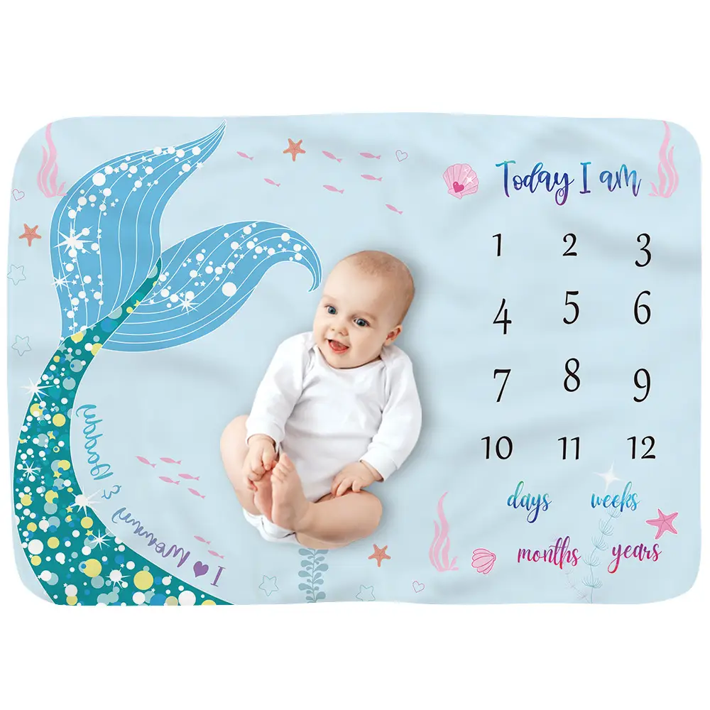 Mermaid Milestone Blanket For Baby Girl 6