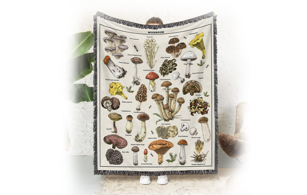 Mushroom Family Flannel Blanket Throw