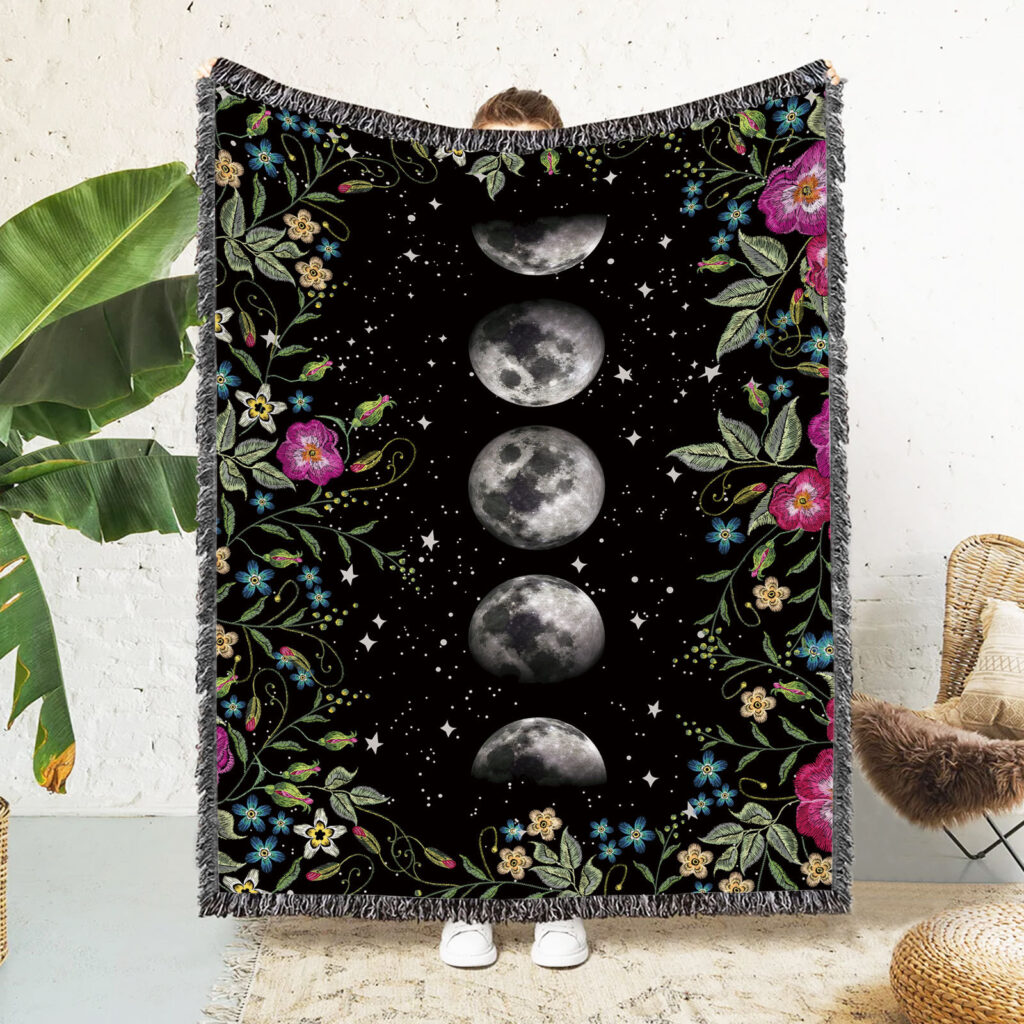 Night Moon Flower Flannel Blanket Throw 2 Night Moon Flower Flannel Blanket Throw 1