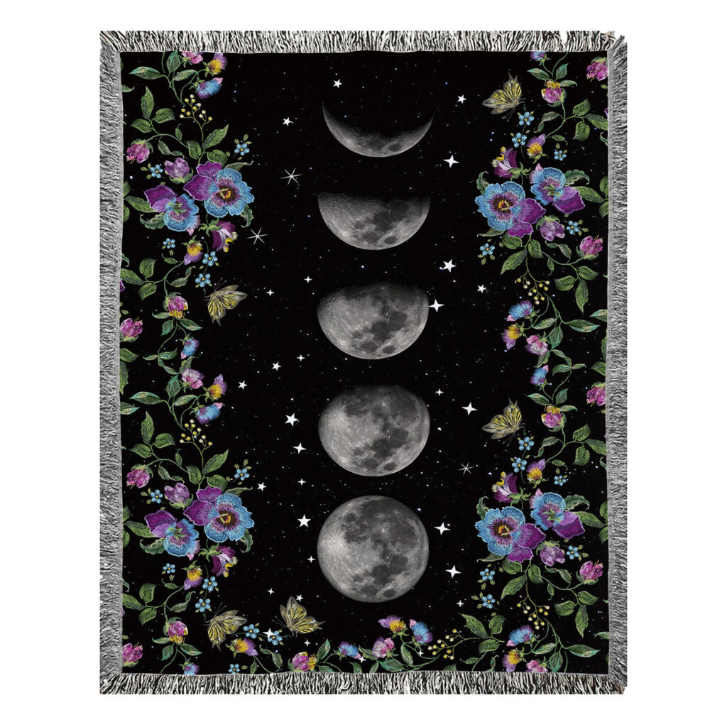 Night Moon Flower Flannel Blanket Throw 11 Night Moon Flower Flannel Blanket Throw 11