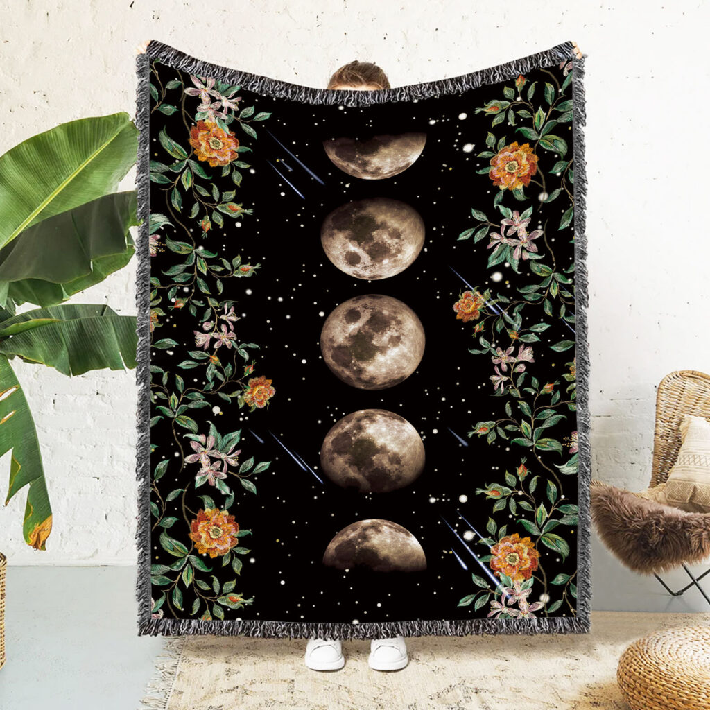 Night Moon Flower Flannel Blanket Throw 3 Night Moon Flower Flannel Blanket Throw 2