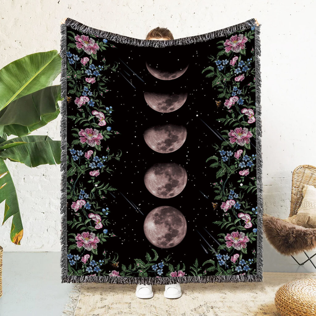 Night Moon Flower Flannel Blanket Throw 4 Night Moon Flower Flannel Blanket Throw 3