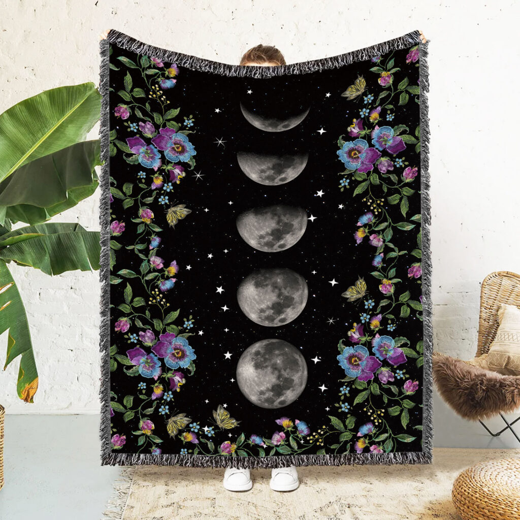 Night Moon Flower Flannel Blanket Throw 5 Night Moon Flower Flannel Blanket Throw 4