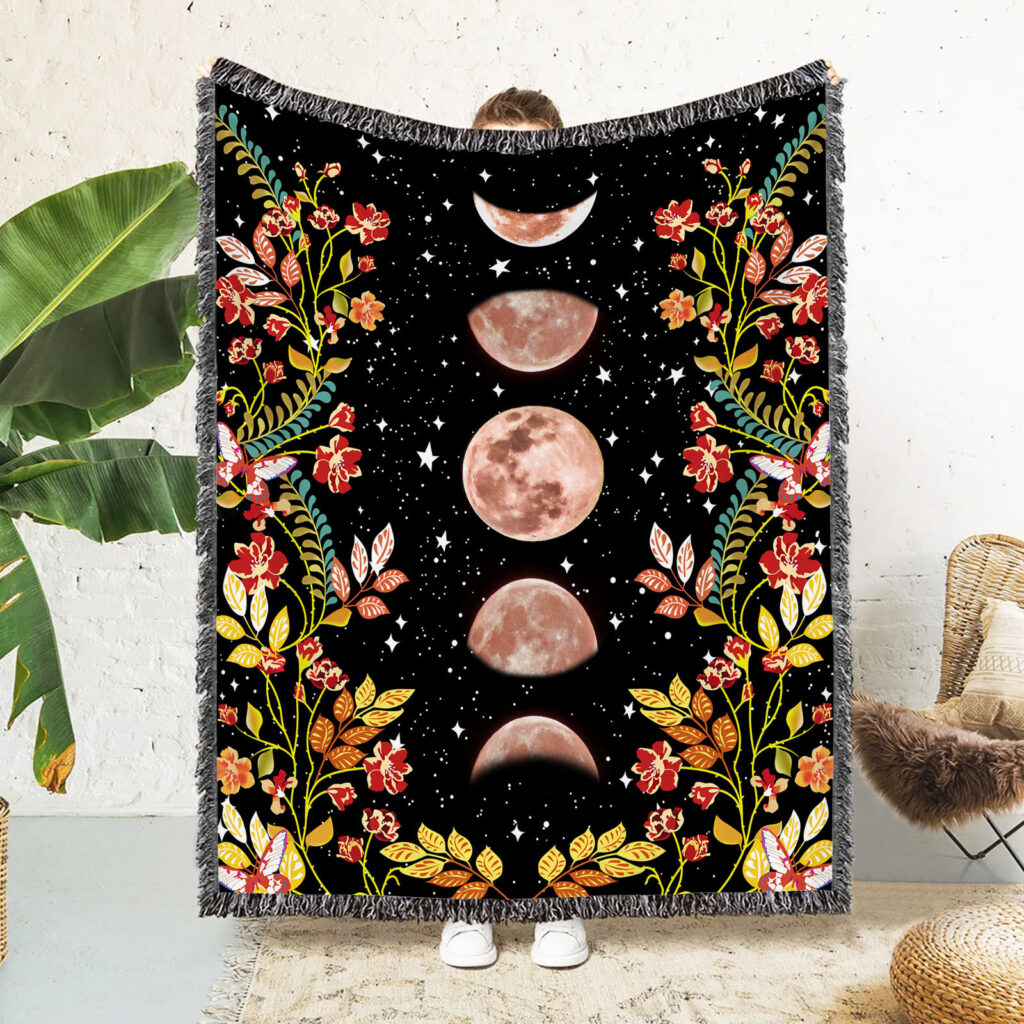 Night Moon Flower Flannel Blanket Throw 6 Night Moon Flower Flannel Blanket Throw 5