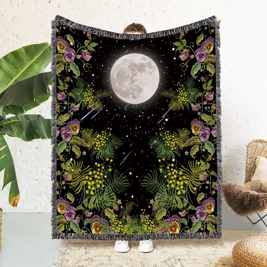 Night Moon Flower Flannel Blanket Throw 7 Night Moon Flower Flannel Blanket Throw 6