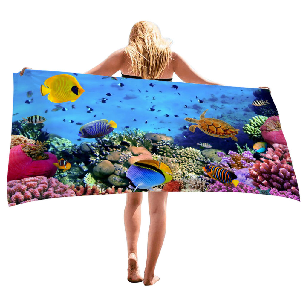 Ocean Turtle Fish Dolphin Animal Beach Towel 2