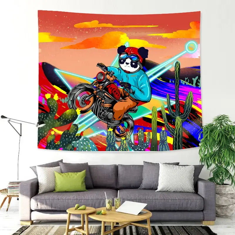 Panda On A Motorcycle Art Wall hanging tapestry for bedroom