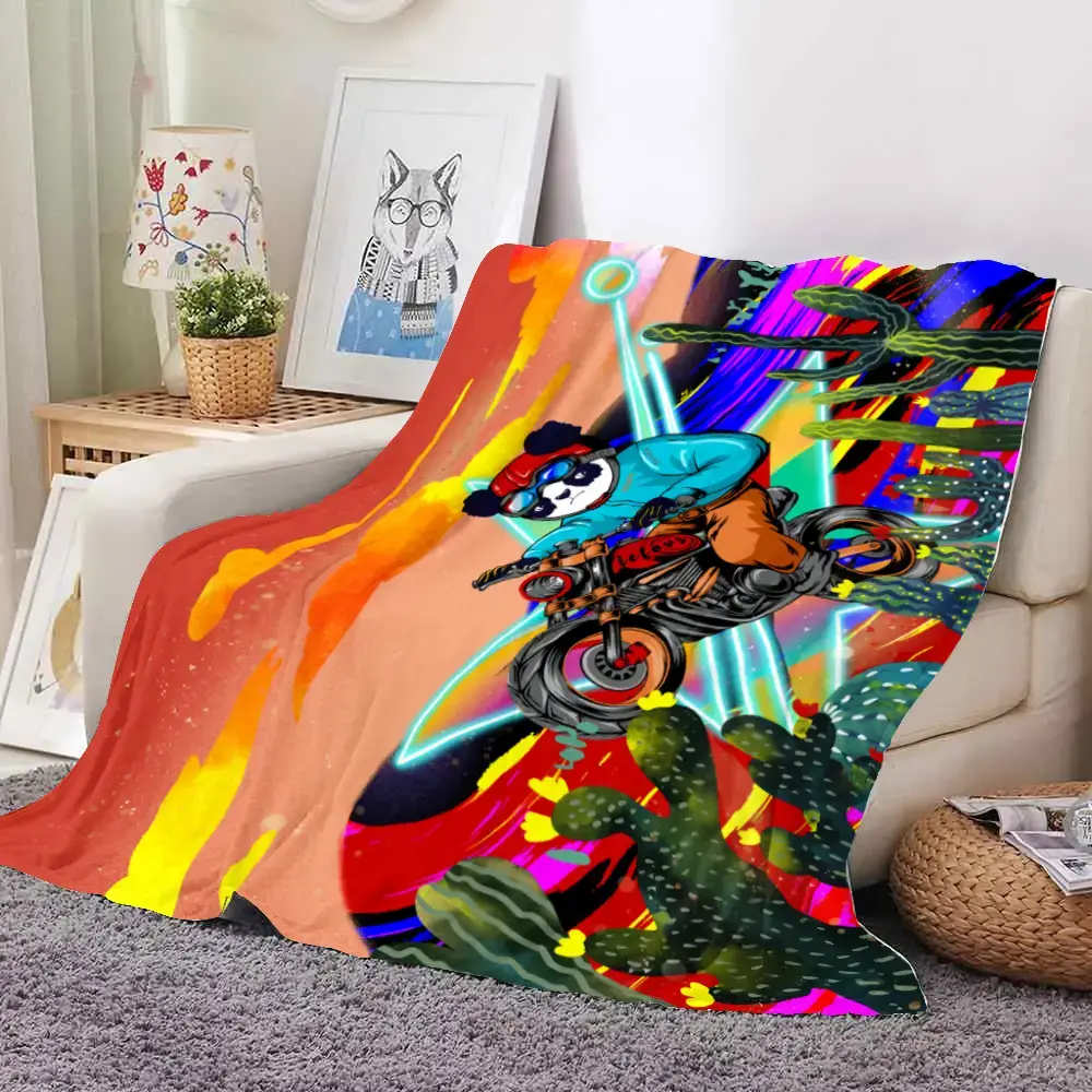 Panda On A Motorcycle Flannel Blanket