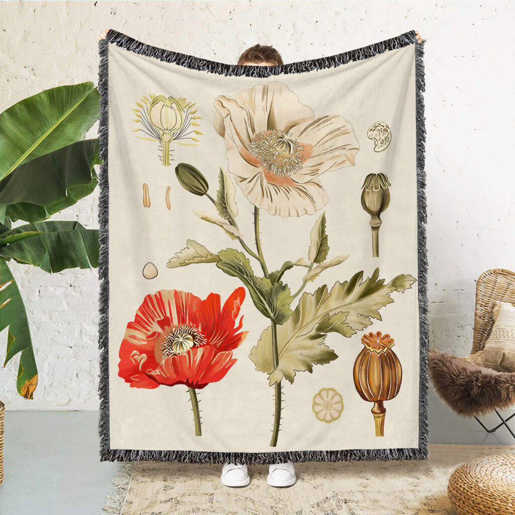 Plant Flowers Leaves Flannel Blanket Throw 5