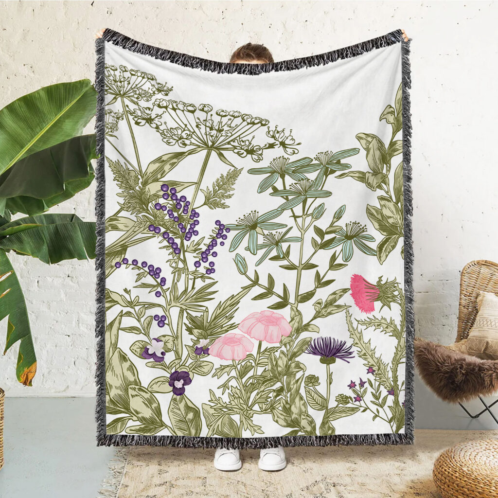 Plant Flowers Leaves Flannel Blanket Throw 7